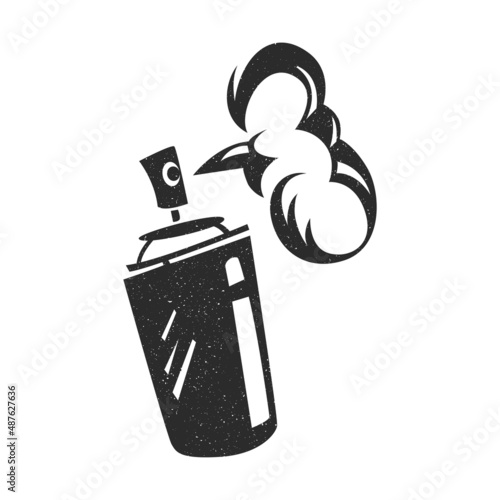 Vintage black and white stylized spray can paint with stains isolated on white background