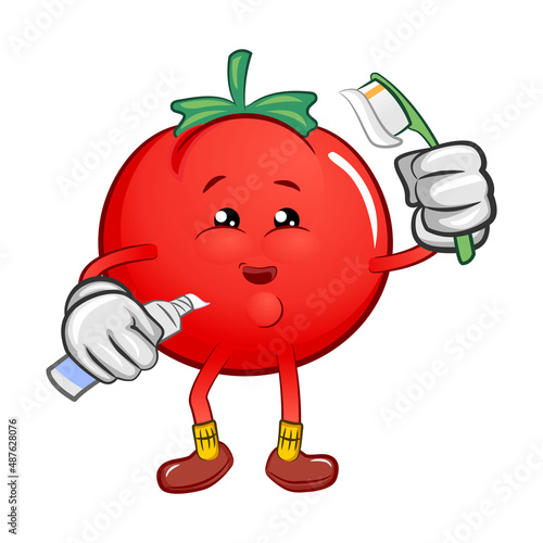 Wallpaper Mural cartoon tomato with toothpaste and toothbrush Torontodigital.ca