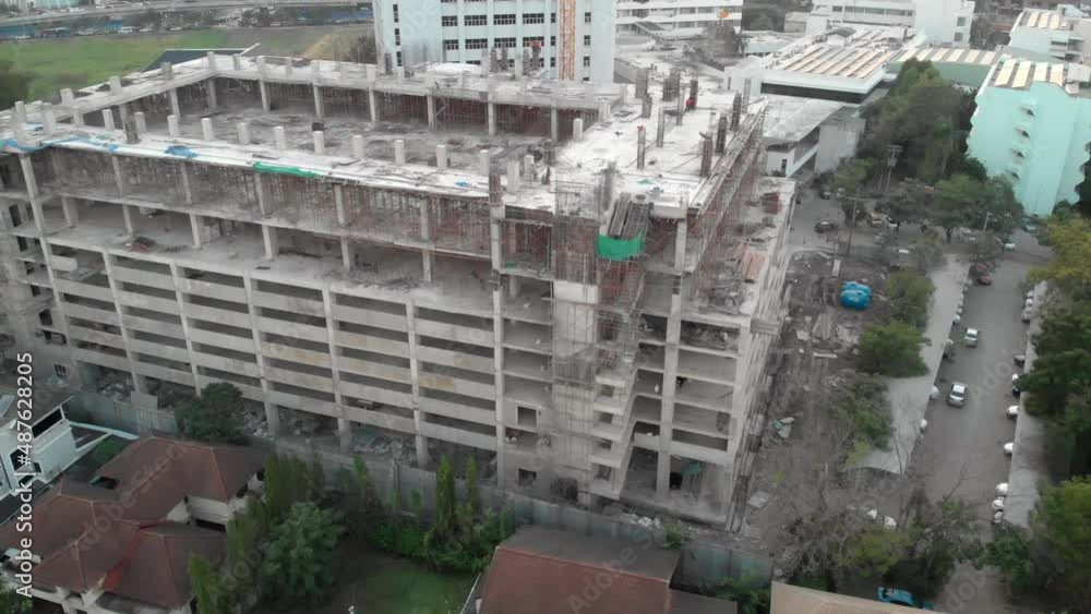 Aerial view of building construction site. drone shot of developing city Aerial view of building construction site. drone shot of developing city