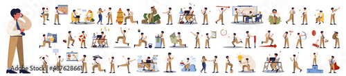 Businessman character set. Poses and meeting, data and hero. Character