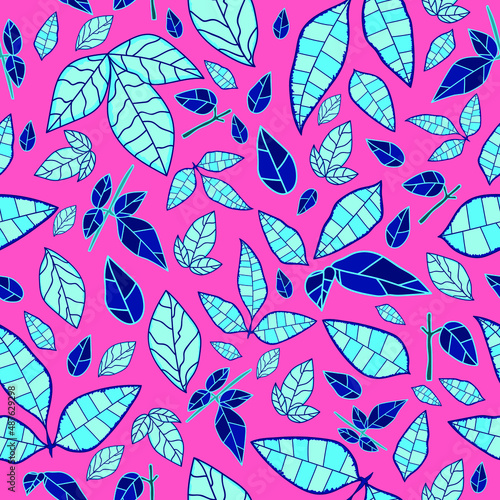 Pink blue leaves pattern design, colorful background