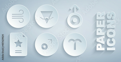 Set Mars symbol, Symbol Uranus, Star constellation zodiac, Aries, Earth element and Windy weather icon. Vector