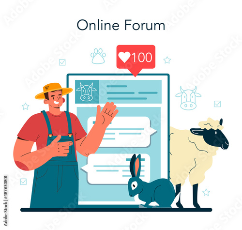 Shepherd with a domestic animals online service or platform. Herdsman