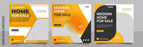 Elegant editable real estate house sale poster and home for social media post layout design set.