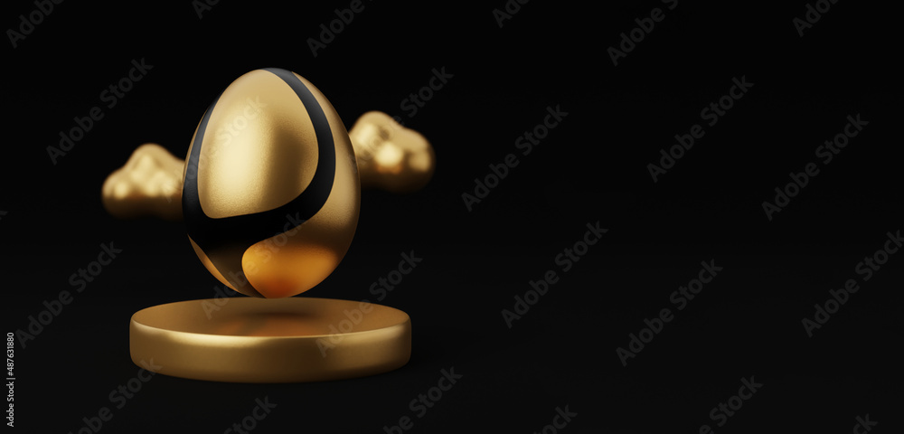 Golden Easter egg on podium with cloud 3d render illustration. happy easter day concept. minimal scene with pedestal and egg. Golden Easter egg on podium with cloud 3d render illustration. happy easter day concept. minimal scene with pedestal and egg.