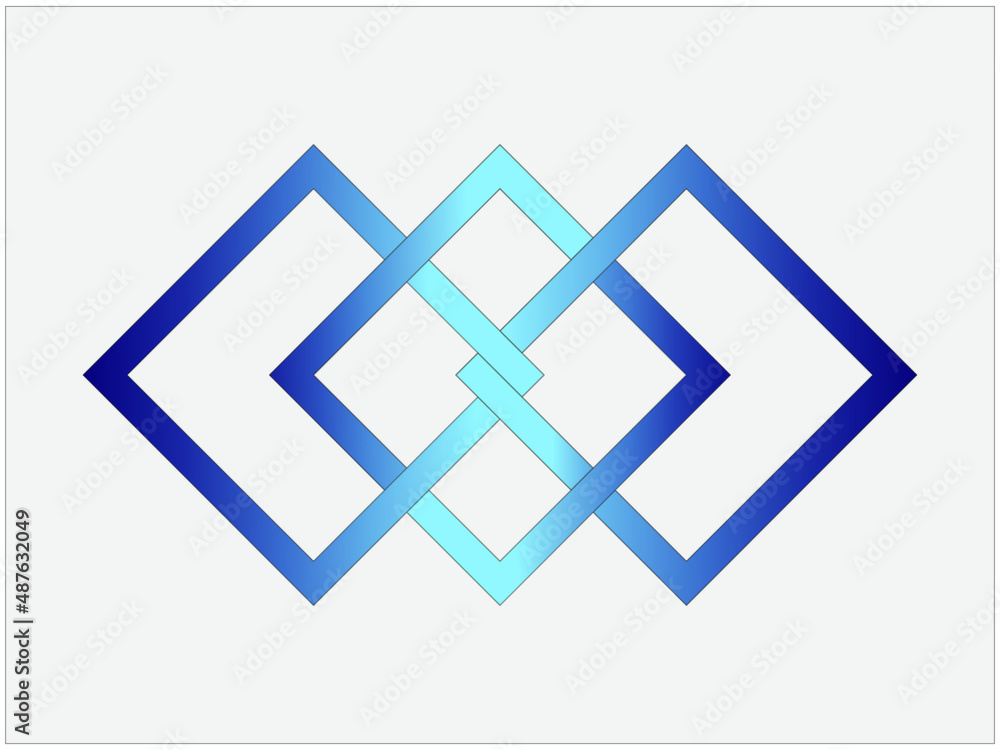 Grafika wektorowa powstała w wyniku przekształceń i połączenia trzech kwadratów.