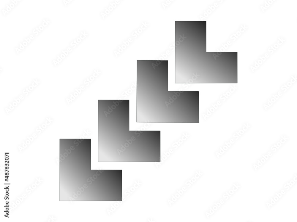 Grafika wektorowa przedstawiająca cztery obiekty powstałe w wyniku połączenia i przekształceń dwóch prostokątów. - obrazy, fototapety, plakaty 