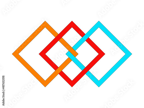 Grafika wektorowa powstała w wyniku przekształceń i połączenia trzech kwadratów.