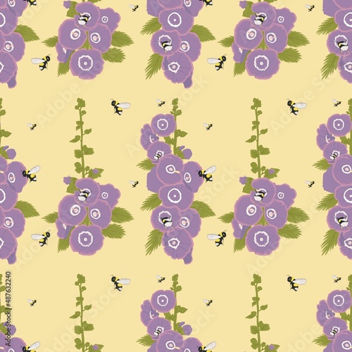 Amazing purple pattern design flowers with bees 