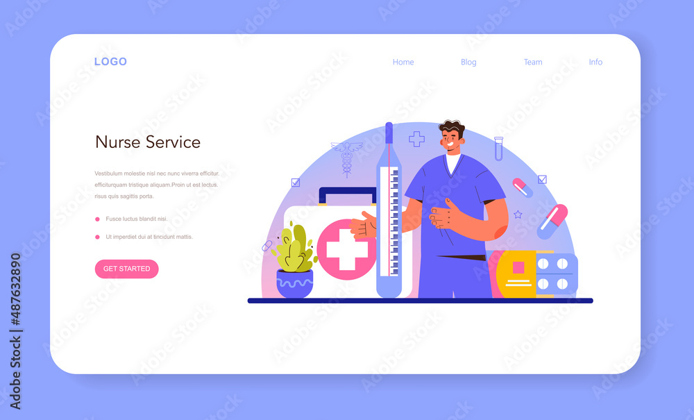 Fototapeta premium Nurse web banner or landing page. Medical assistant, hospital worker