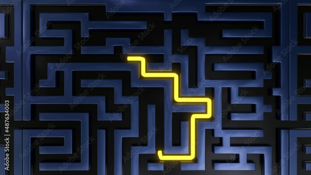 Yellow stripe goes through the maze. Static 3d render of a labyrinth. Yellow stripe goes through the maze. Static 3d render of a labyrinth.