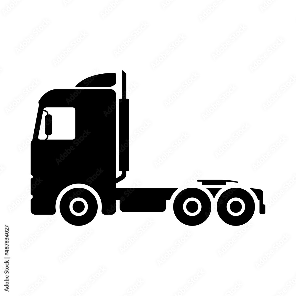 Naklejka premium Truck tractor icon. Black silhouette. Side view. Vector simple flat graphic illustration. Isolated object on a white background. Isolate.