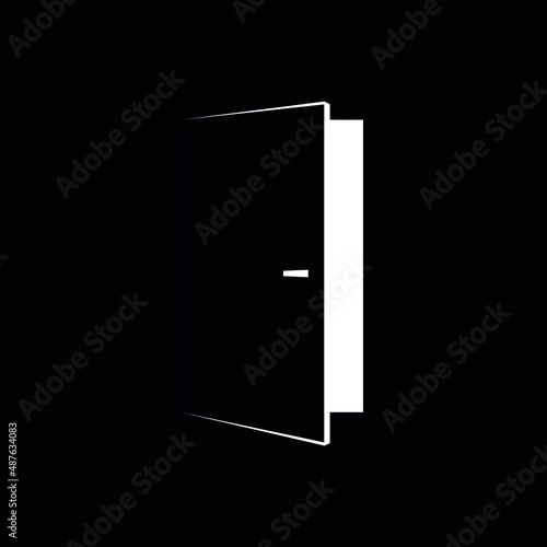 An open door. The entrance door is a symbol of opportunities and beginnings. A symbol of a new career and business. Isolated vector illustration on a black background.