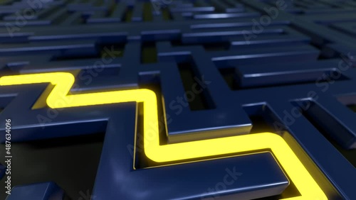 Wallpaper Mural Yellow stripe goes through the maze. 3d render of a labyrinth. Torontodigital.ca