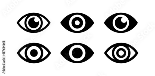 Collection of eye icons. An open eye. A view or visibility symbol. Isolated raster illustration on white background.