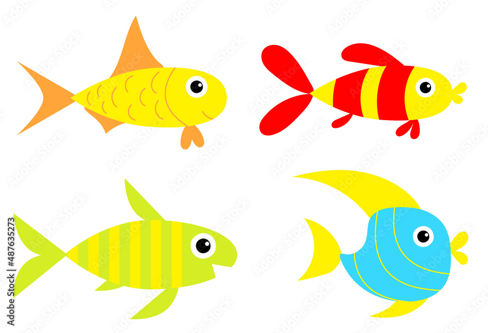 Naklejka premium fish set flat design cartoon isolated vector