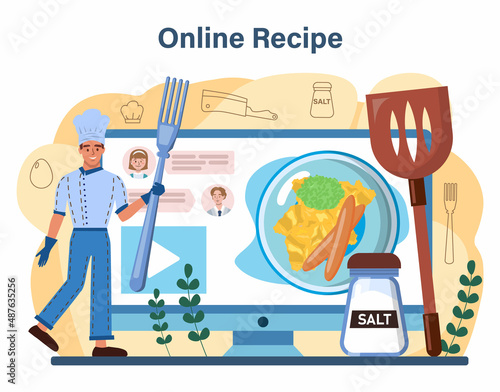 Cooked eggs online service or platform. Scrambled, fried, omelette