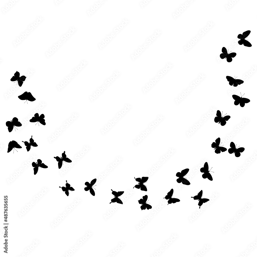 fwhite background with flying butterflies silhouette, isolated vector