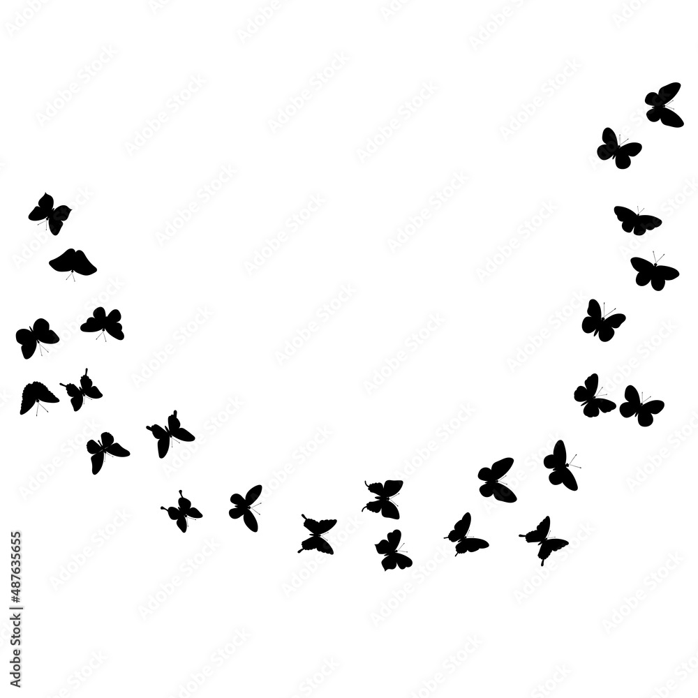 fwhite background with flying butterflies silhouette, isolated vector fwhite background with flying butterflies silhouette, isolated vector