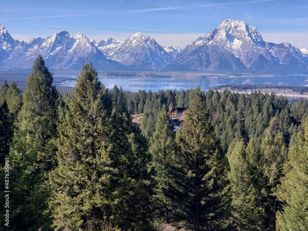 Distant mountains with forest in foreground Distant mountains with forest in foreground