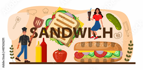 Sandwich typographic header. Variety of delicious sandwiches for breakfast