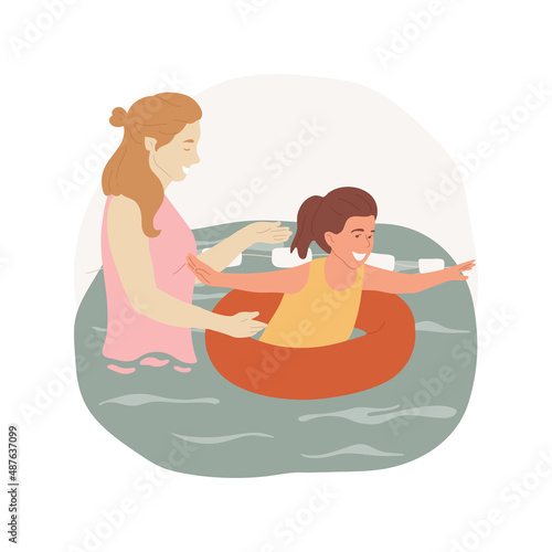 Aquatic safety isolated cartoon vector illustration Middle school swimming class, water survival skills for kids, aquatic sport, pool safety, use lifebuoy, physical education vector cartoon.