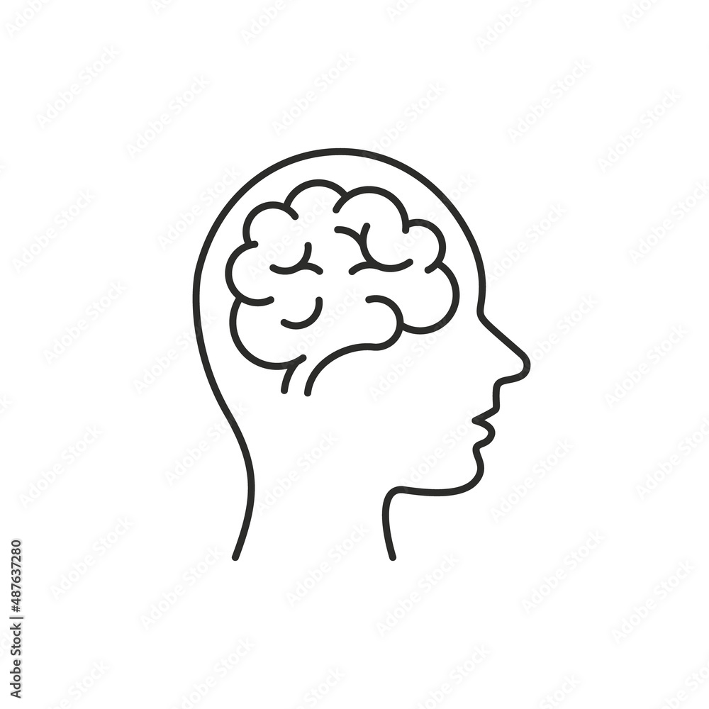 Human Head with brain line icon. Vector outline Isolated silhouette illustration Human Head with brain line icon. Vector outline Isolated silhouette illustration