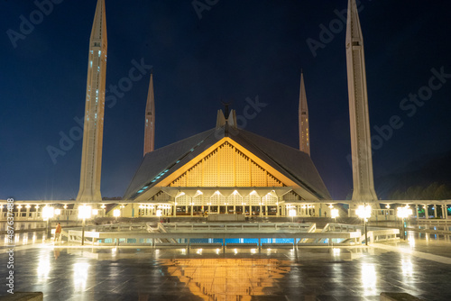 A beautiful night view of Faisal Mosque Islamabad, Pakistan