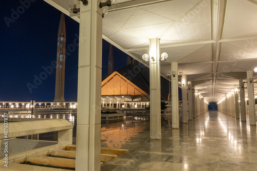 A beautiful night view of Faisal Mosque Islamabad, Pakistan