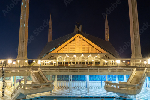 A beautiful night view of Faisal Mosque Islamabad, Pakistan
