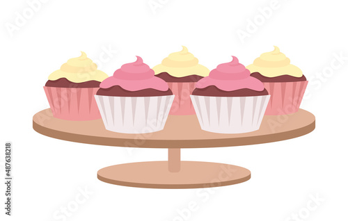 Muffins with whipped cream semi flat color vector object. Full sized item on white. Party fare. Delicious dessert simple cartoon style illustration for web graphic design and animation