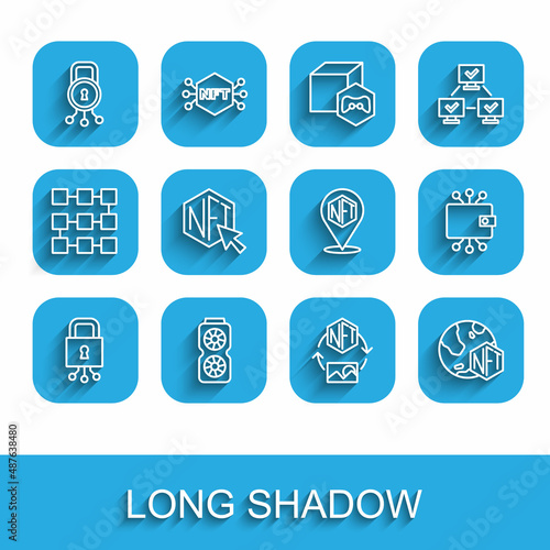 Set line Cyber security, Video graphic card, NFT Digital crypto art, Cryptocurrency wallet and icon. Vector