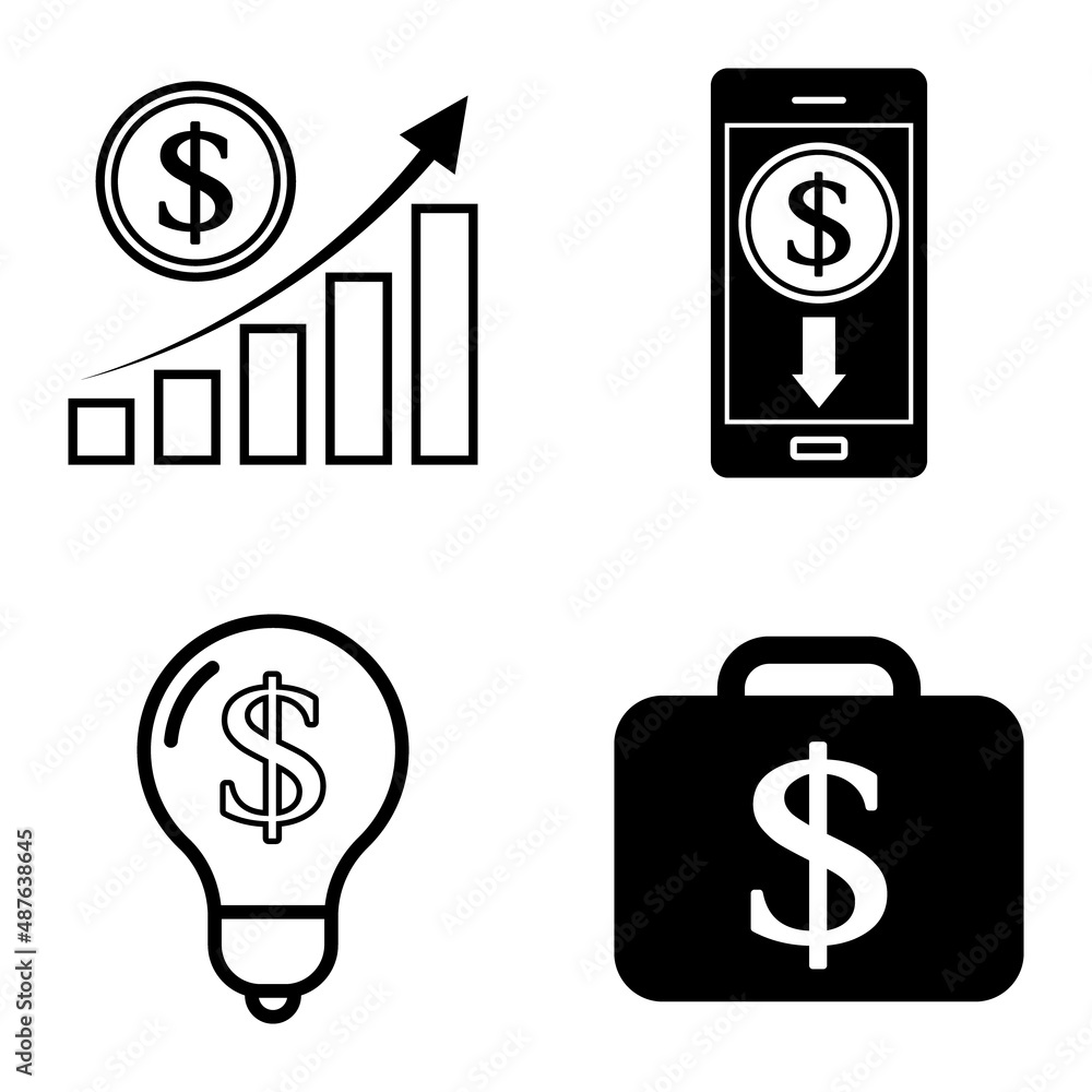 Dollar Flat Icon Set Isolated On White Background Dollar Flat Icon Set Isolated On White Background