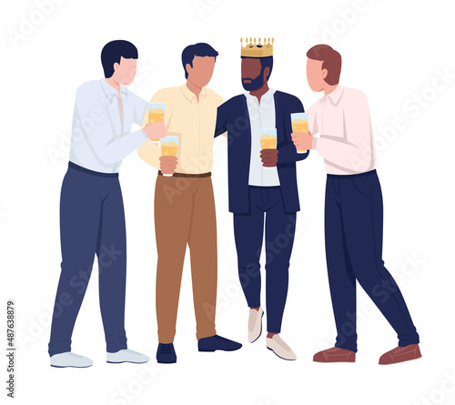 Stag party semi flat color vector characters. Standing figures. Full body people on white. Festive celebration simple cartoon style illustration for web graphic design and animation