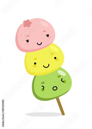 Mochi character design. Japanese cartoon desserts. vector illustration in a flat style.