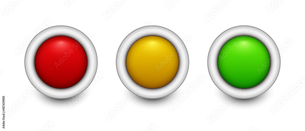 Three round blank buttons. Green, orange and red buttons. Vector 3d illustration isolated on white background. Three round blank buttons. Green, orange and red buttons. Vector 3d illustration isolated on white background.