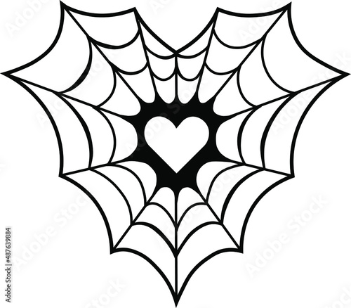 Black Spiderweb vector illustration with heart