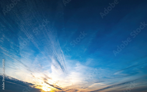 blue sky with spindrift clouds at sunset