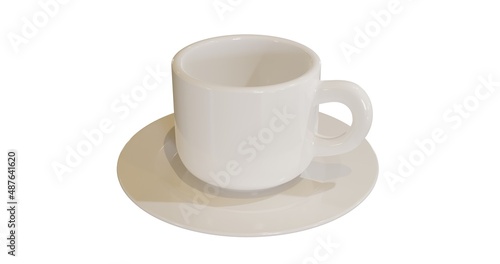 White coffee cup on the white background. 3d rendering.