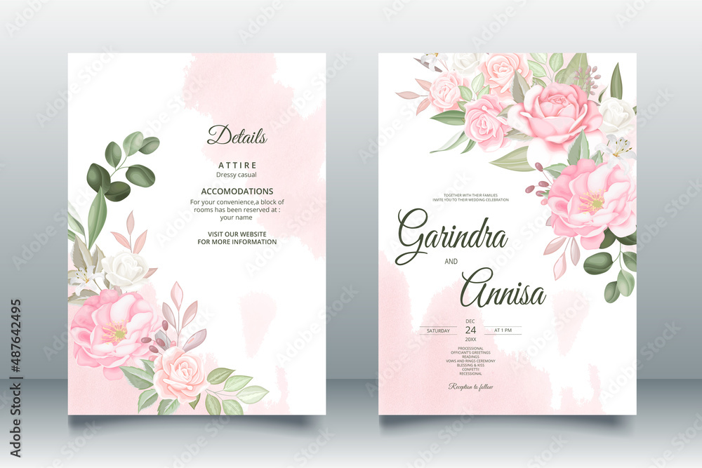 romantic wedding invitation card template set with beautiful floral leaves Premium Vector romantic wedding invitation card template set with beautiful floral leaves Premium Vector