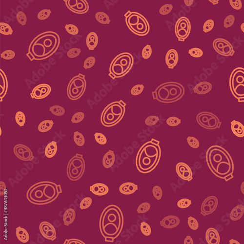 Brown line Portrait picture in museum icon isolated seamless pattern on red background. Vector