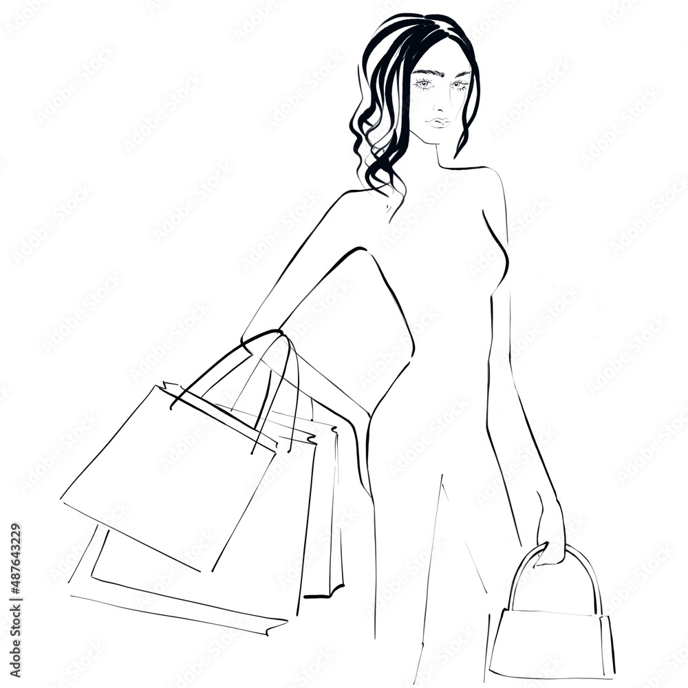 Fashion templates Female Figure on the white background Woman with shopping bags
Fashion templates Female Figure on the white background Woman with shopping bags