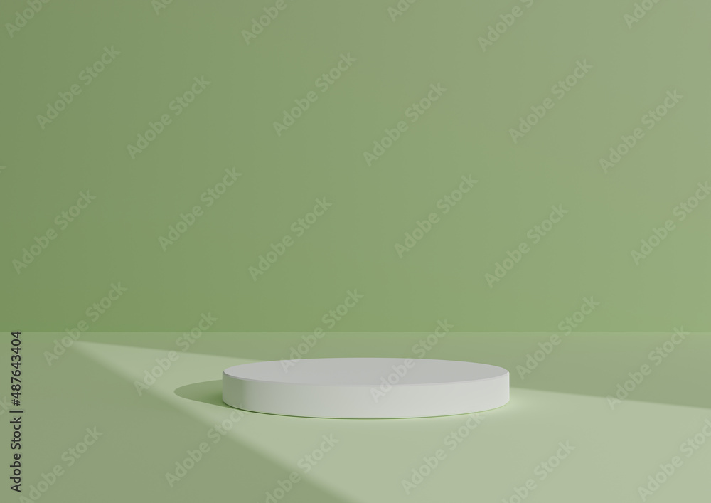 Simple, Minimal 3D Render Composition with One White Cylinder Podium or Stand on Abstract ShadowPastel Lime Green Background for Product Display Triangle Light Pointing to Product Simple, Minimal 3D Render Composition with One White Cylinder Podium or Stand on Abstract ShadowPastel Lime Green Background for Product Display Triangle Light Pointing to Product