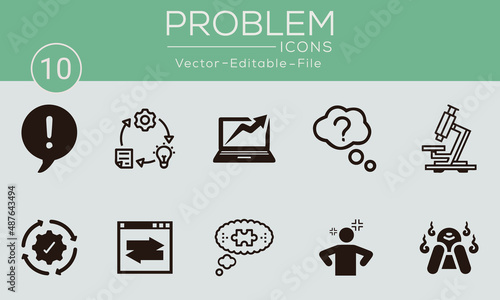 Problem concept icons set. Contains such icons problem solving, depression, analyze, solution and more, can be used for web and apps.