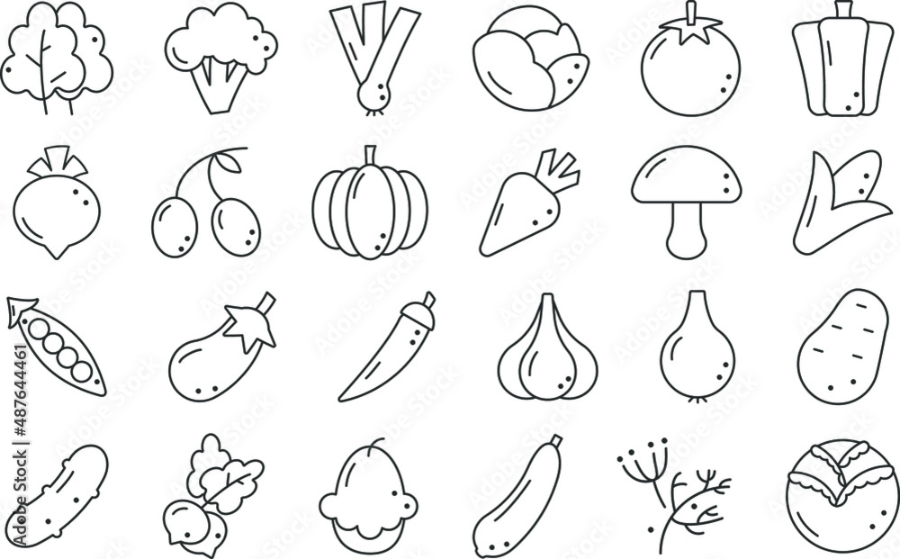Set of healthy food line icons. Vegetables vector set icons. Set of healthy food line icons. Vegetables vector set icons.