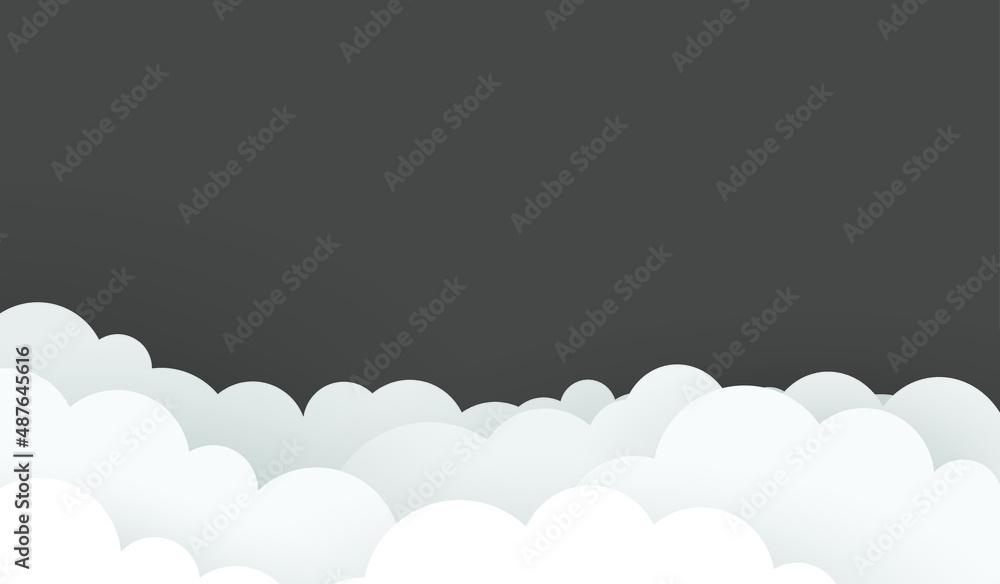 fluffy clouds on black sky background. Paper cut style. Place for text. abstract background with clouds