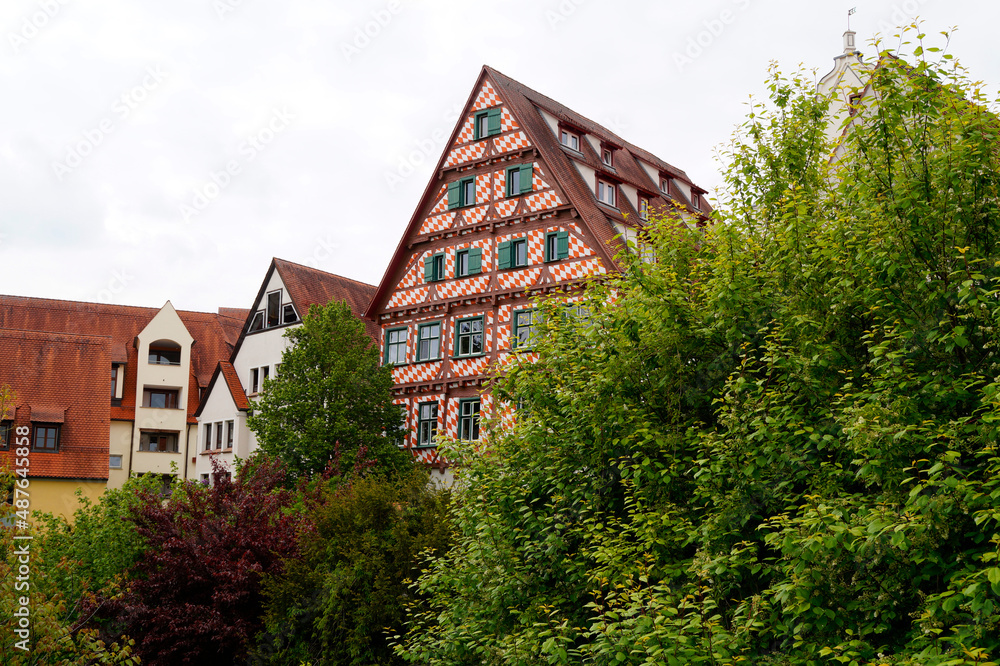 Scenic view of a traditional timber-framed house in the city of the Ulm in Germany on a fine day in May (Ulm, Germany, Europe)	
