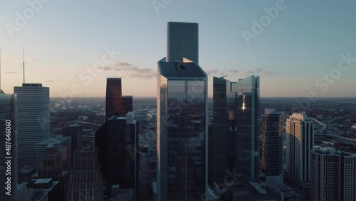 Houston, Texas - Aerial Rising Shot of Skyscraper with Parallax