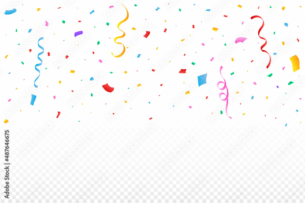 Anniversary and birthday celebration element. Colorful Party confetti and Ribbon falling isolated on white background. Colorful confetti and ribbon falling vector. Carnival elements vector. Anniversary and birthday celebration element. Colorful Party confetti and Ribbon falling isolated on white background. Colorful confetti and ribbon falling vector. Carnival elements vector.