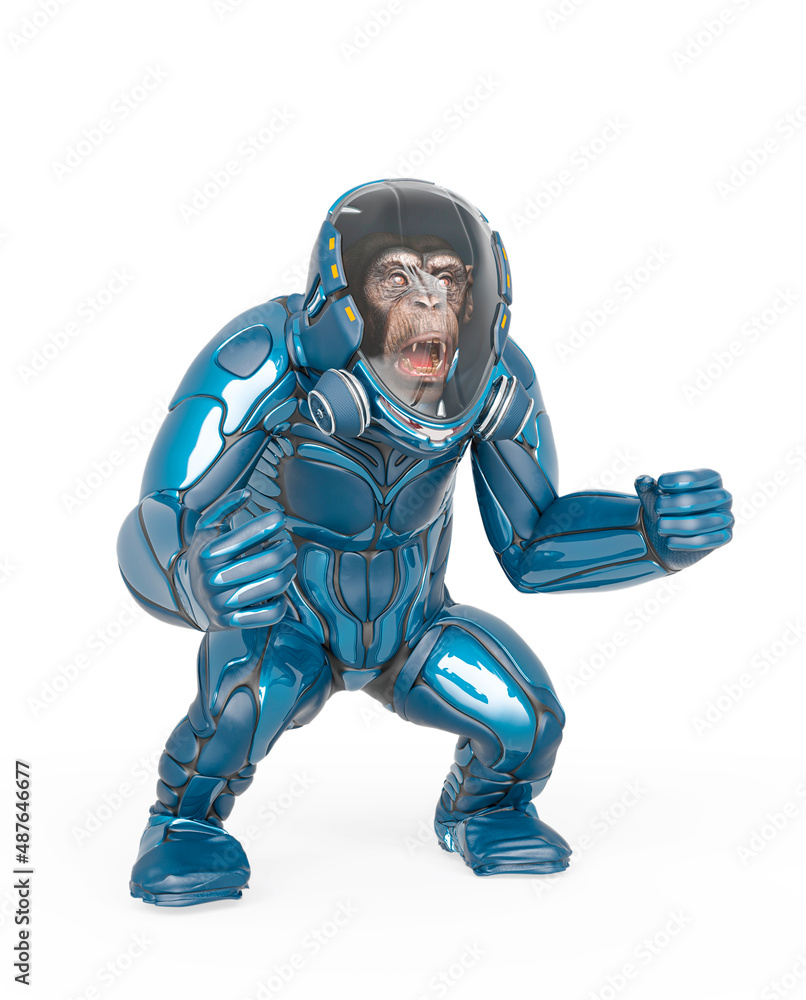chimpanzee astronaut is angry in white background chimpanzee astronaut is angry in white background